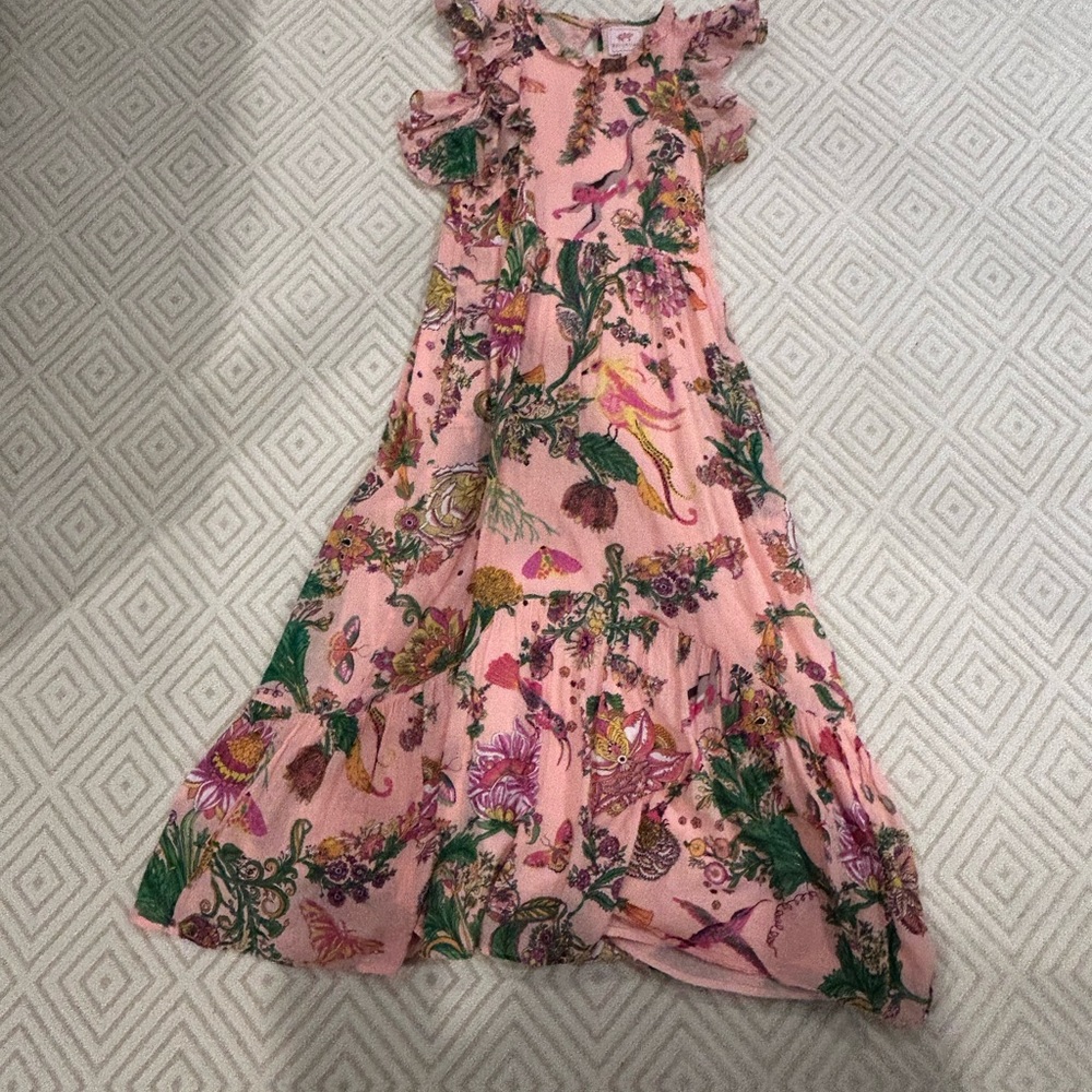 Banjanan Pink Floral Maxi Dress with Green and Yellow Accents